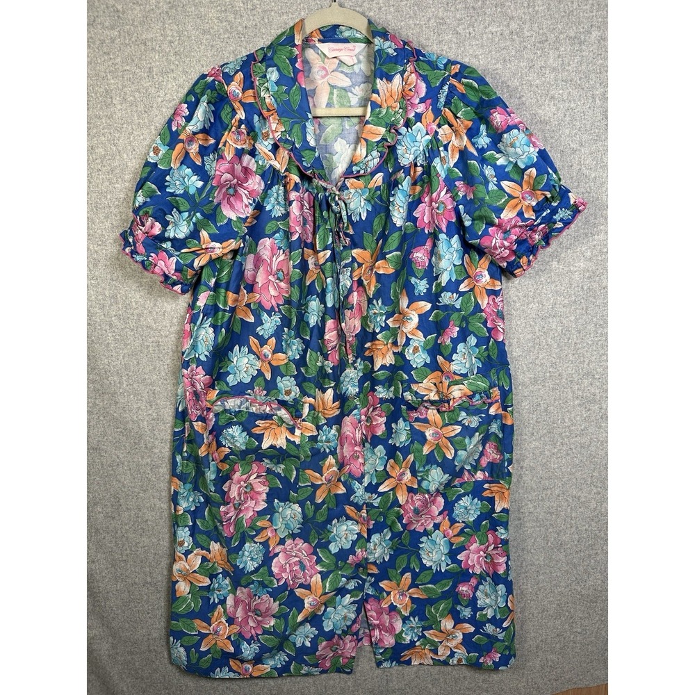 Vintage Carriage Court Woman‎ Floral Print Nightgown Short Sleeve M 12-14 Cotton